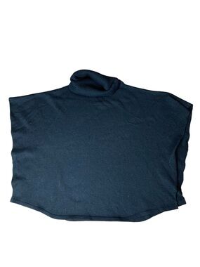LA Express Turtleneck Poncho Sweater Black Knit Overized Cap Sleeve One Size